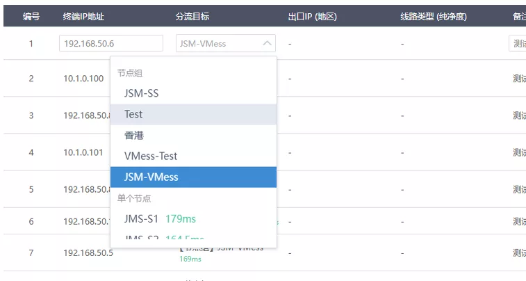 分流规则中的节点组和单个节点